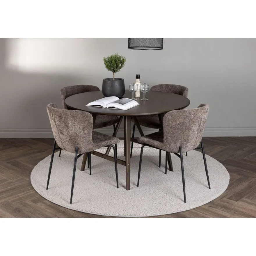 Ruokailuryhmä Venture Home, ⌀100cm ruskea Kaseidon-pöytä + 4 Modesto-tuolia