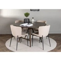 Ruokailuryhmä Venture Home, ⌀100cm ruskea Kaseidon-pöytä + 4 Modesto-tuolia
