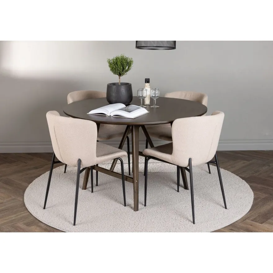 Ruokailuryhmä Venture Home, ⌀100cm ruskea Kaseidon-pöytä + 4 Modesto-tuolia