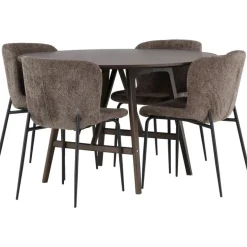 Ruokailuryhmä Venture Home, ⌀100cm ruskea Kaseidon-pöytä + 4 Modesto-tuolia