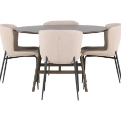 Ruokailuryhmä Venture Home, ⌀100cm ruskea Kaseidon-pöytä + 4 Modesto-tuolia