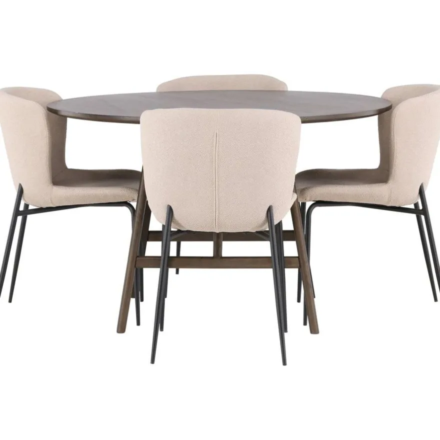 Ruokailuryhmä Venture Home, ⌀100cm ruskea Kaseidon-pöytä + 4 Modesto-tuolia