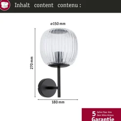 Seinävalaisin Paulmann Ruya IP44 E14 max. 20W kylpyhuoneeseen himmennettävä, lasi/mattamusta, Verkkokaupan poistotuote