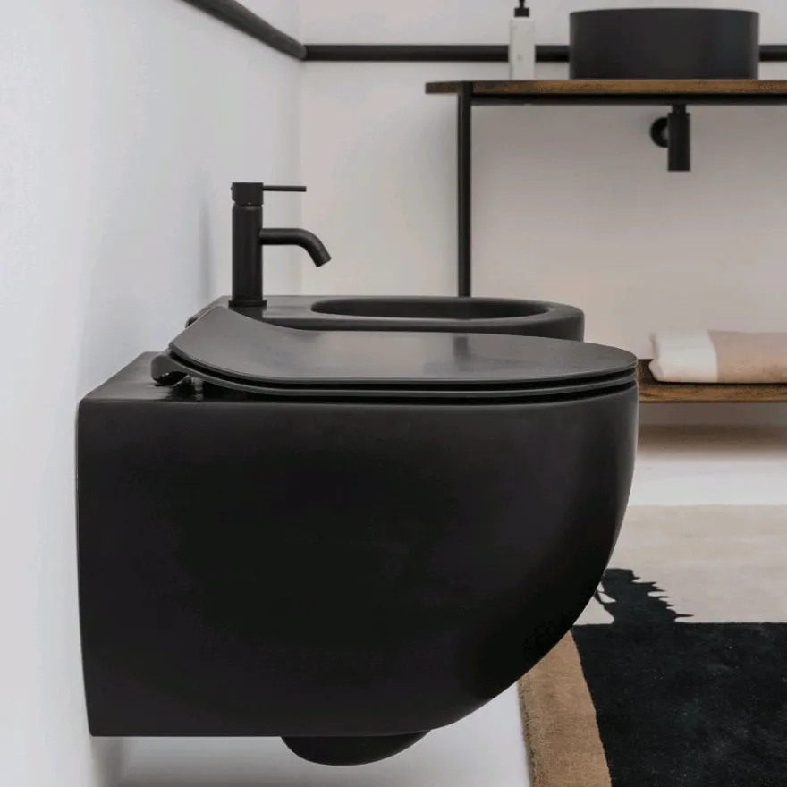 Seinä-WC-istuin Lavabo Glomp Mini pehmeästi sulkeutuvalla istuinkannella, huuhtelukaulukseton, matta, eri värejä