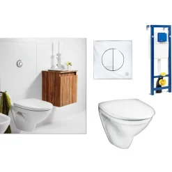 Seinä WC-istuinpaketti Gustavsberg Nautic 5530, krominen huuhtelupainike