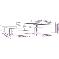 Sängynrunko laatikoilla, eri kokoja ja värejä (13833)
