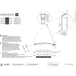 Suihkuovi Bathlife Mångsidig 800mm, kaareva, kirkas lasi, musta kehys, Verkkokaupan poistotuote