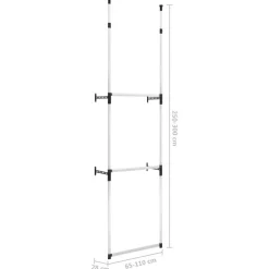 Teleskooppinen vaatekaappijärjestelmä 2 tangoilla alumiini, 110cm