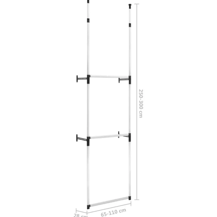 Teleskooppinen vaatekaappijärjestelmä 2 tangoilla alumiini, 110cm