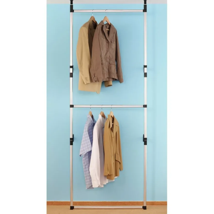 Teleskooppinen vaatekaappijärjestelmä 2 tangoilla alumiini, 110cm