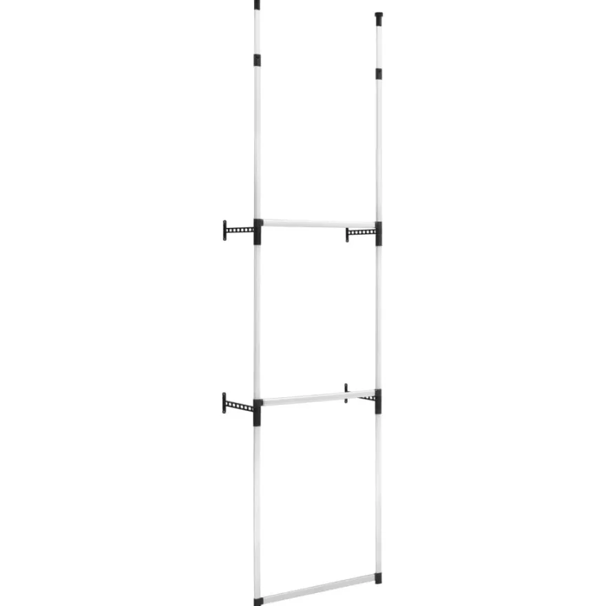 Teleskooppinen vaatekaappijärjestelmä 2 tangoilla alumiini, 110cm