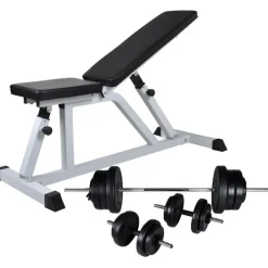 Treenipenkki levytanko- ja käsipainosarjalla, 60.5kg, 115x47x116cm