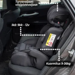 Turvaistuin Kikid Basic Black Edition 9-36 kg