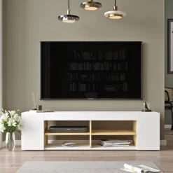 TV-taso Linento Furniture LV13, valkoinen/tammi