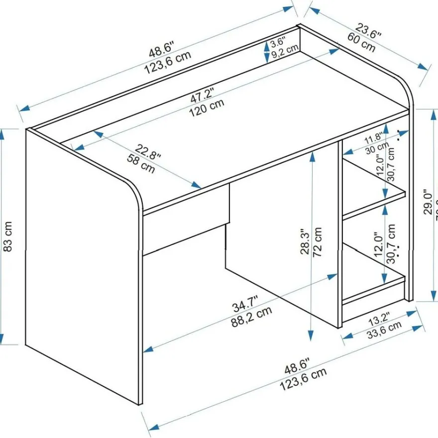 Työpöytä Linento Furniture Luses, 123.6x60cm, valkoinen