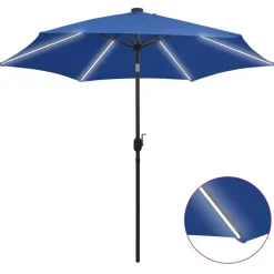 Ulkoaurinkovarjo led-valot alumiinitanko 300cm taivaansininen