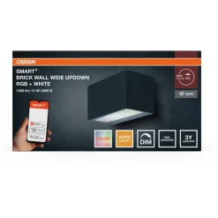 Ulkoseinävalaisin Osram Smart+ Wifi Brick Wide ylös/alas RGB + W 3000K tummanharmaa