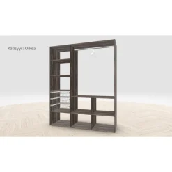 Vaatehuoneen kaapisto Mirror Line, kapea I-malli koreilla ja tangolla, 1700x2100x510mm, barokkitammi, oikeakätinen, Verkkokaupan poistotuote