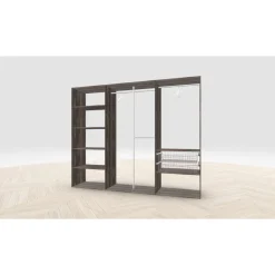 Vaatehuoneen kaapisto Mirror Line, leveä I-malli hyllyillä, koreilla ja vaatetangoilla, 2600x2100x510mm, eri värejä