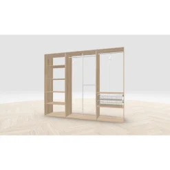 Vaatehuoneen kaapisto Mirror Line, leveä I-malli hyllyillä, koreilla ja vaatetangoilla, 2600x2100x510mm, eri värejä
