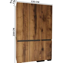 Vaatekaappi Linento Furniture Floransa 135 V3, 135x210cm, ruskea/antrasiitti