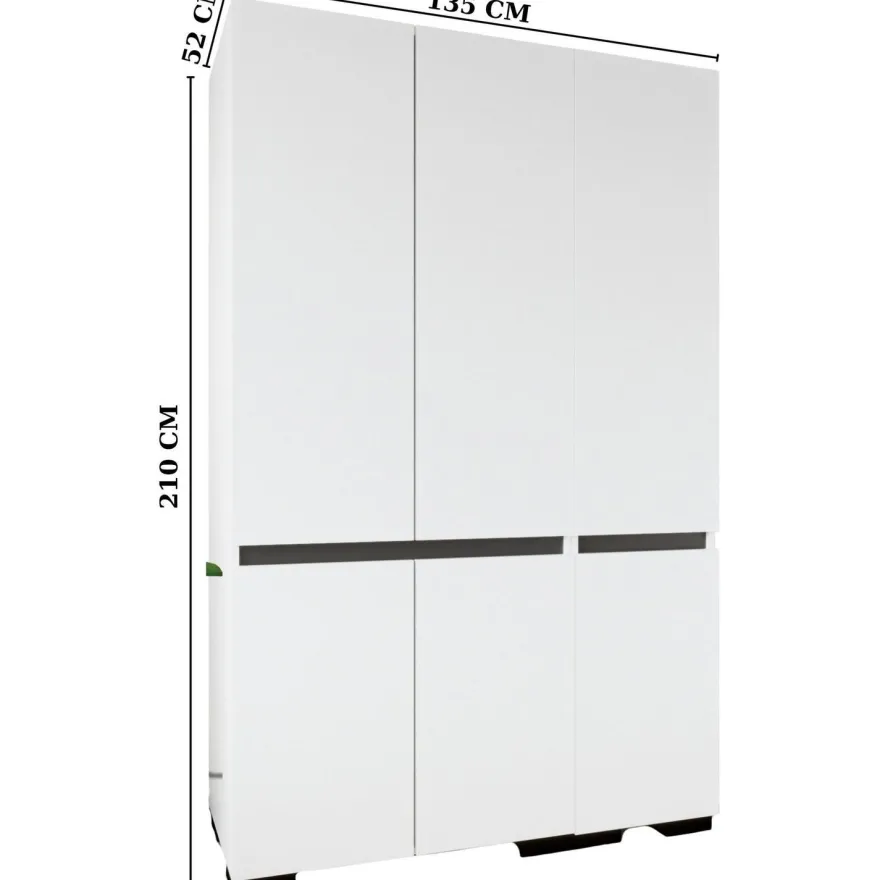 Vaatekaappi Linento Furniture Floransa 135, 135x210cm, valkoinen/antrasiitti