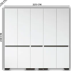 Vaatekaappi Linento Furniture Floransa 225, 225x210cm, valkoinen/antrasiitti