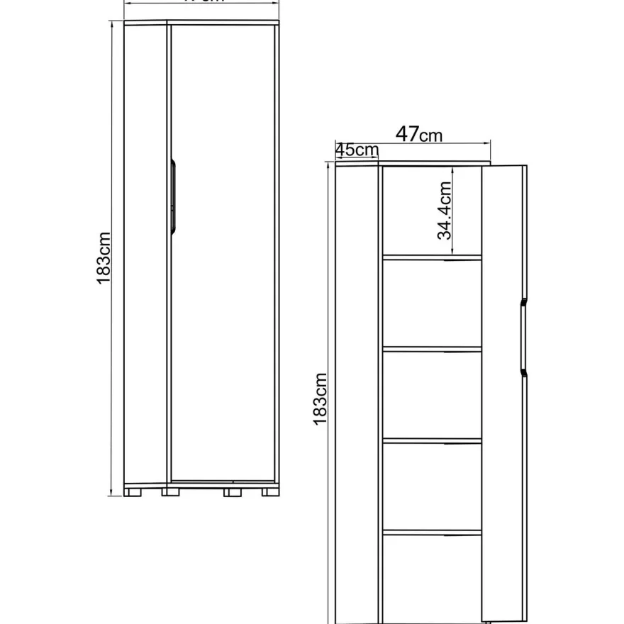 Vaatekaappi Linento Furniture Flora 47, 47x183cm
