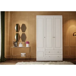 Vaatekaappi Linento Furniture Inci 1803, valkoinen