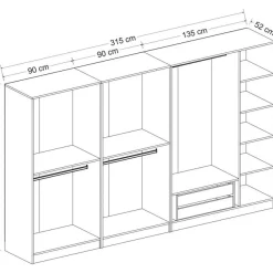 Vaatekaappi Linento Furniture Kale Mebran 4012 190x315cm valkoinen