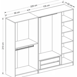 Vaatekaappi Linento Furniture Kale Plus 210x225cm 2 läpikuultavaa ovea eri värejä
