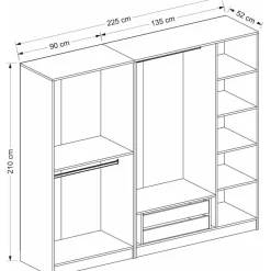 Vaatekaappi Linento Furniture Kale Plus 210x225cm 2 läpikuultavaa ovea eri värejä