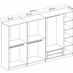 Vaatekaappi Linento Furniture Kale Plus 210x315cm 2 läpikuultavaa ovea eri värejä