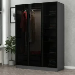 Vaatekaappi Linento Furniture Kale 2271 190x135cm antrasiitti/musta