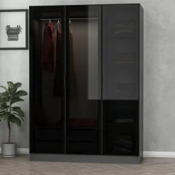 Vaatekaappi Linento Furniture Kale 2271 190x135cm antrasiitti/musta