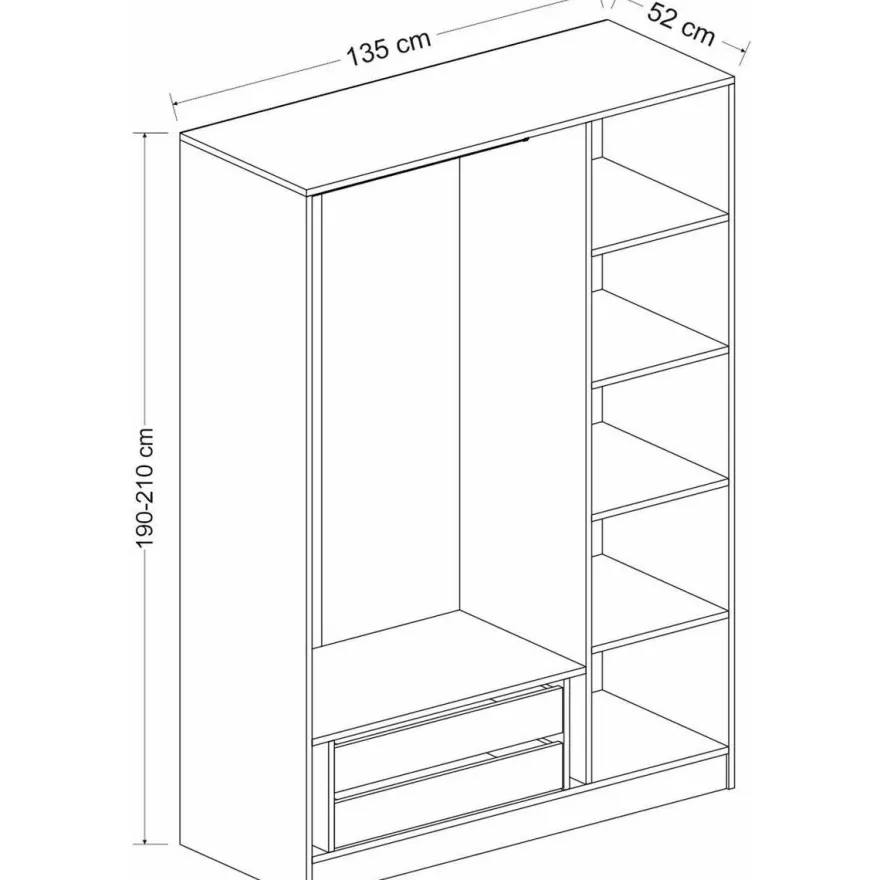 Vaatekaappi Linento Furniture Kale 2291 210x135cm valkoinen