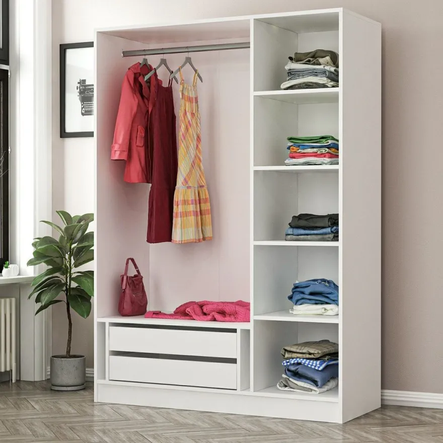 Vaatekaappi Linento Furniture Kale 2291 210x135cm valkoinen