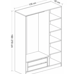 Vaatekaappi Linento Furniture Kale 2258 210x135cm valkoinen