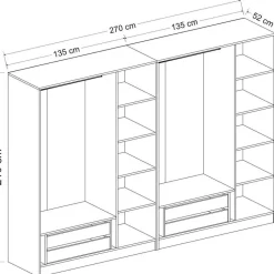 Vaatekaappi Linento Furniture Kale 210x270cm 4 vetolaatikkoa eri värejä
