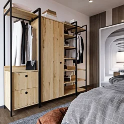 Vaatekaappi Linento Furniture Okan L600, 200cm, tammi/musta