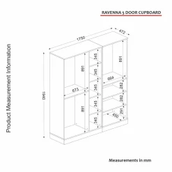 Vaatekaappi Linento Furniture Ravenna 5, valkoinen, 175cm