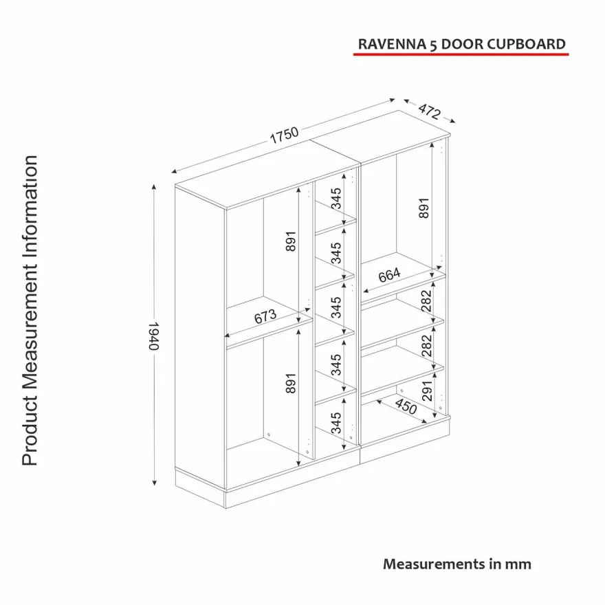 Vaatekaappi Linento Furniture Ravenna 5, valkoinen, 175cm