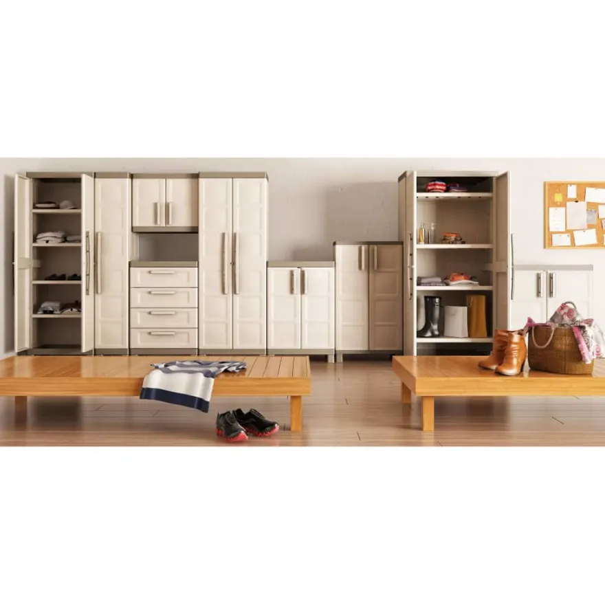 Varastokaappi hyllyillä Excellence beige ja taupe, eri kokoja (00843)