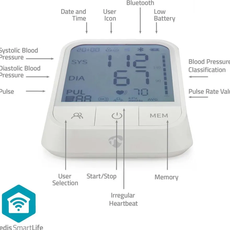 Verenpainemittari Nedis BTHBP10WT SmartLife Bluetooth