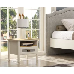Yöpöytä Linento Furniture FRN-21017, 60x44cm, kerma/ruskea/harmaa