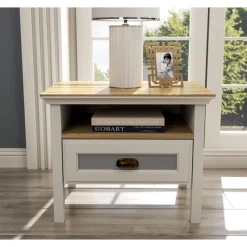 Yöpöytä Linento Furniture FRN-21017, 60x44cm, kerma/ruskea/harmaa