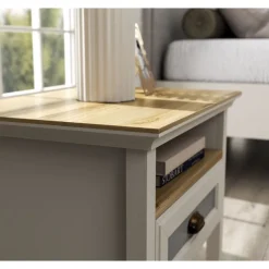 Yöpöytä Linento Furniture FRN-21017, 60x44cm, kerma/ruskea/harmaa